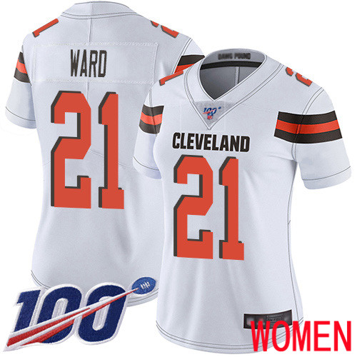 Cleveland Browns Denzel Ward Women White Limited Jersey #21 NFL Football Road 100th Season Vapor Untouchable
